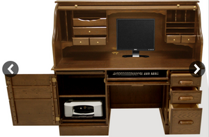 Solid Oak Rolltop Computer Desk- 60"W