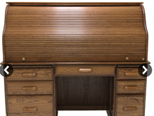 Load image into Gallery viewer, Solid Oak Rolltop Computer Desk- 60&quot;W