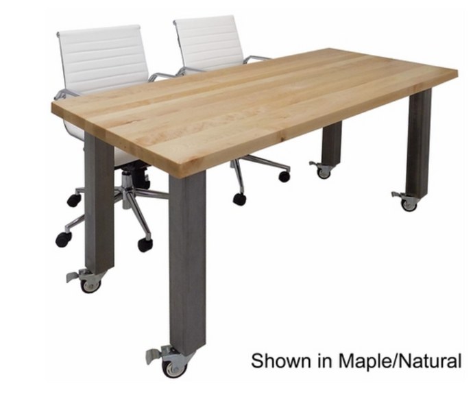Solid Wood Mobile Desk / Training Table with Industrial Steel Legs- 66