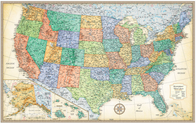 Classic Edition U.S. Wall Map- great for kids
